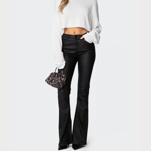 EDIKTED Luna Faux Leather Flare Jeans